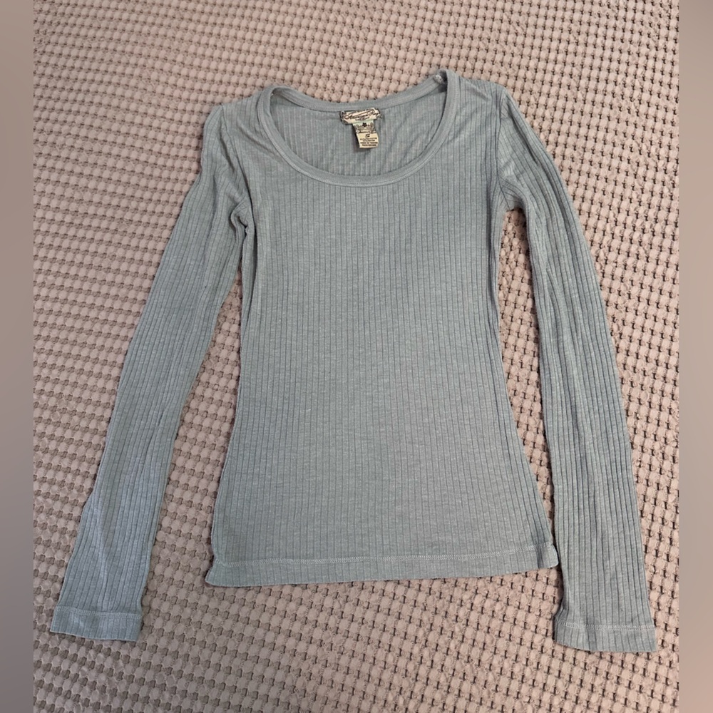 American Rag Ribbed Long-Sleeve Scoop Neck Top - Light Gray